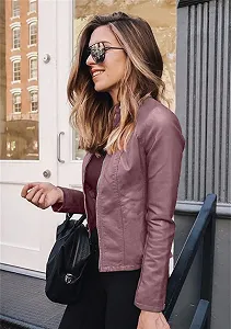 Женская Куртка Yming Мотоциклетная Однотонная Из экокожи На полной молнии Стильная Ретро Укороченная synthetic.ua - Фото 1