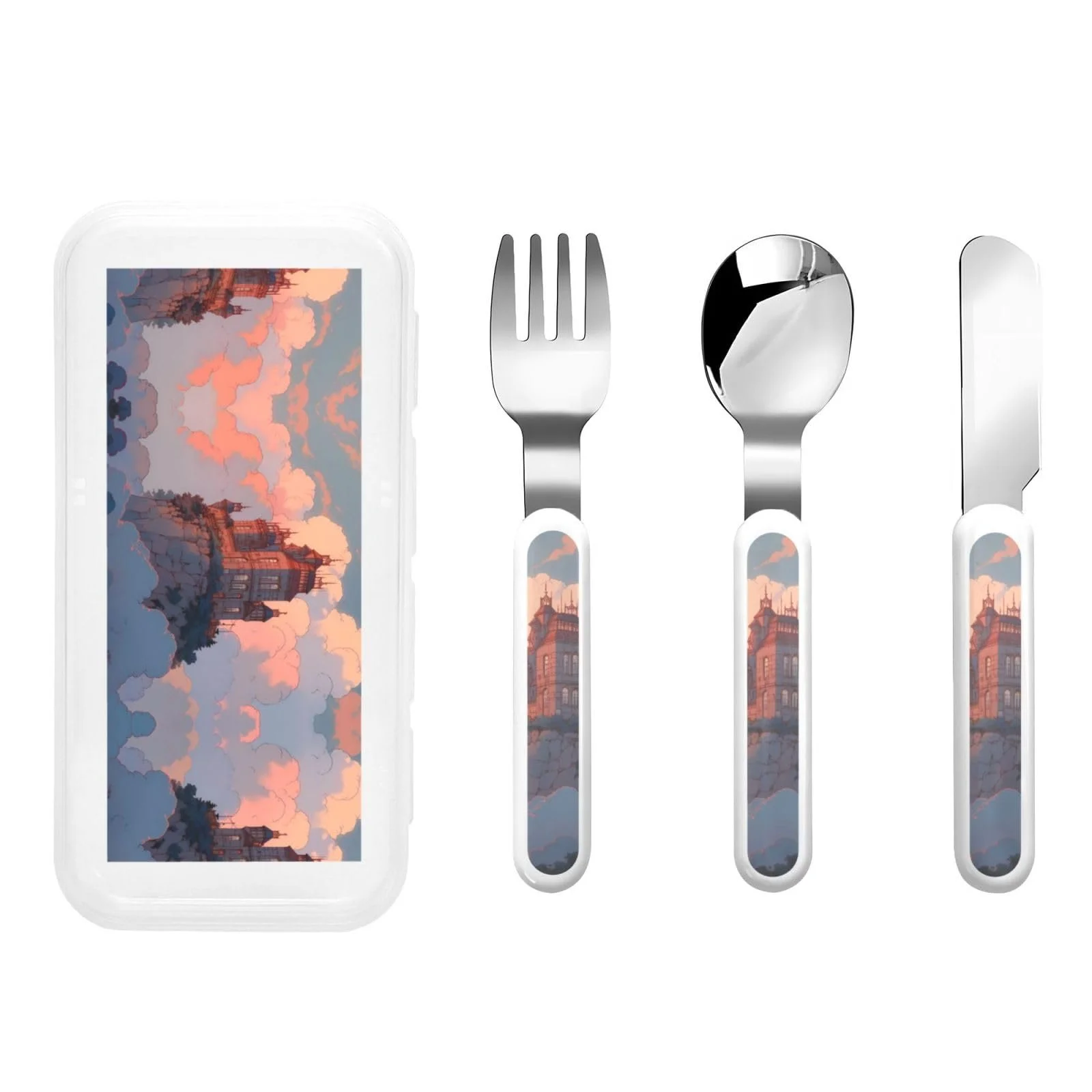 Набір дитячих столових приборів з принтом Top Building, три предмети, фото №1 Набір дитячих столових приборів з принтом Top Building, три предмети, фото №1