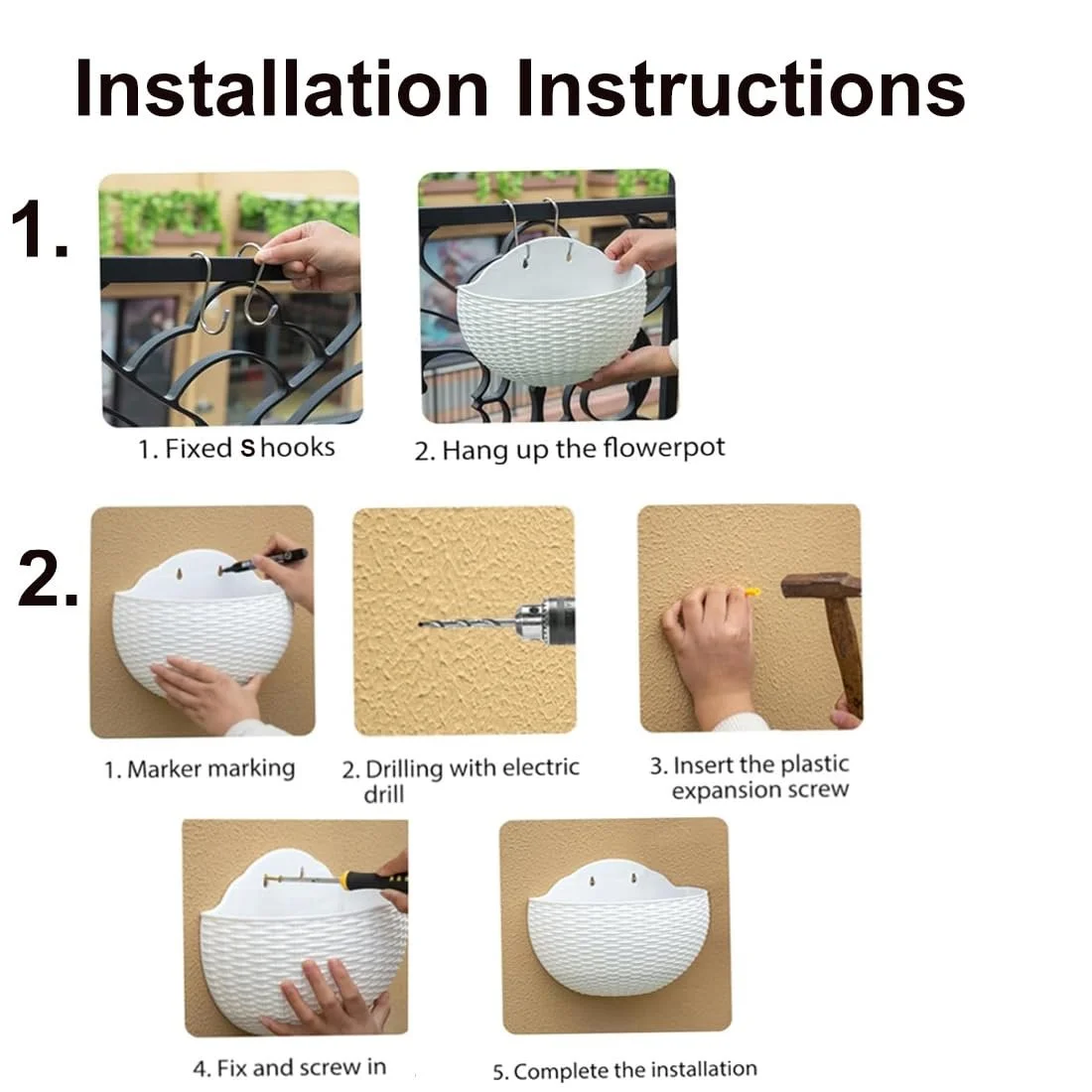 Настінне кашпо 2 шт. Пластик Напівкругле Білий, фото №4 Настінне кашпо 2 шт. Пластик Напівкругле Білий, фото №4