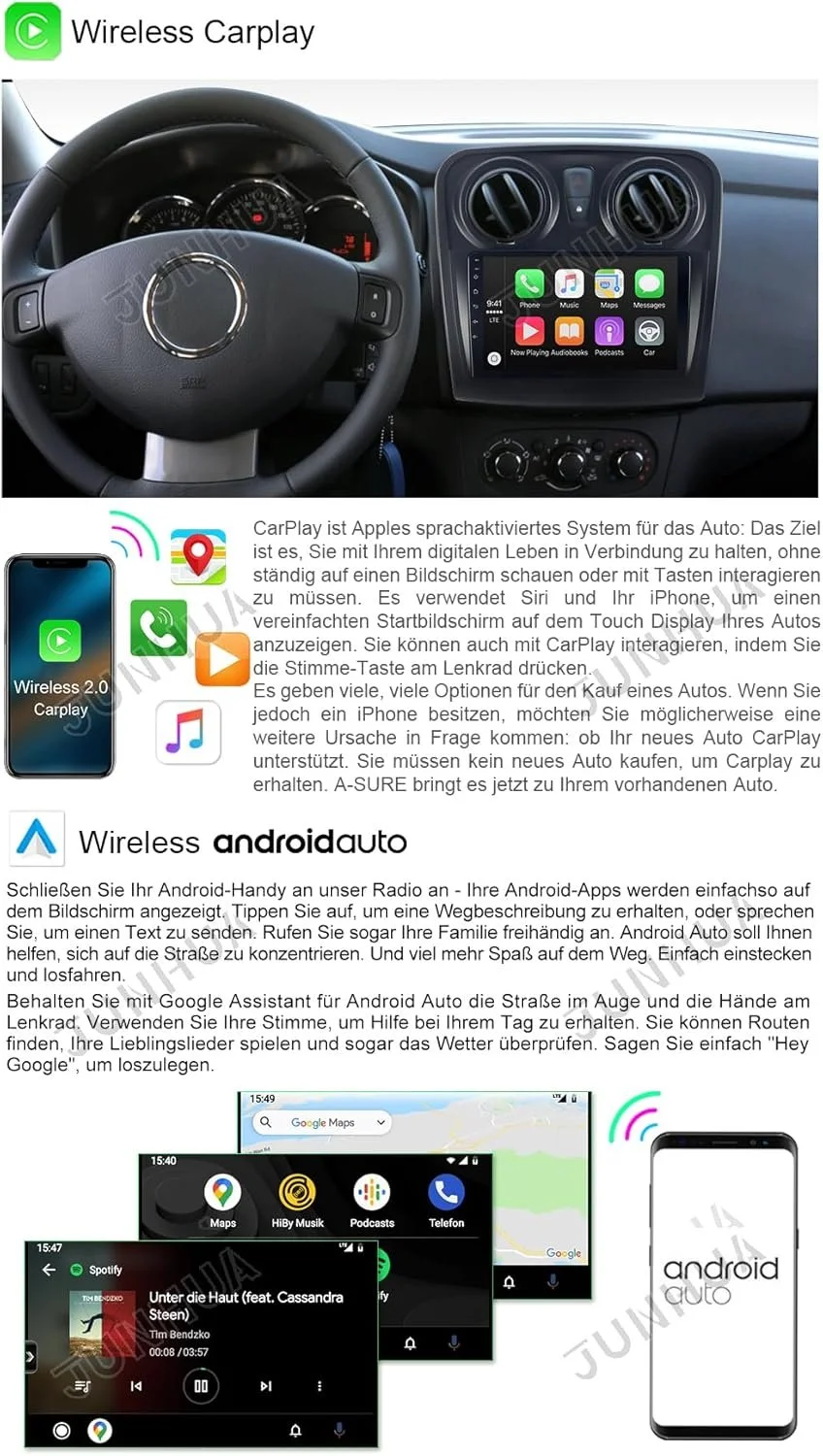Штатная автомагнитола JUNHUA для Renault Dacia Sandero II B52 2012-2019 / 9" / Сенсорная / Apple CarPlay / Android Auto / Bluetooth / WI-FI / GPS / USB, фото №2