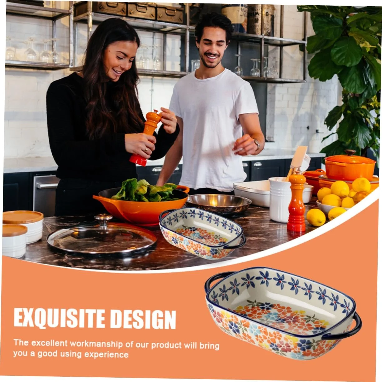 Форма для запікання керамічна прямокутна з двома ручками для духовки та СВЧ-печі Біла, фото №7