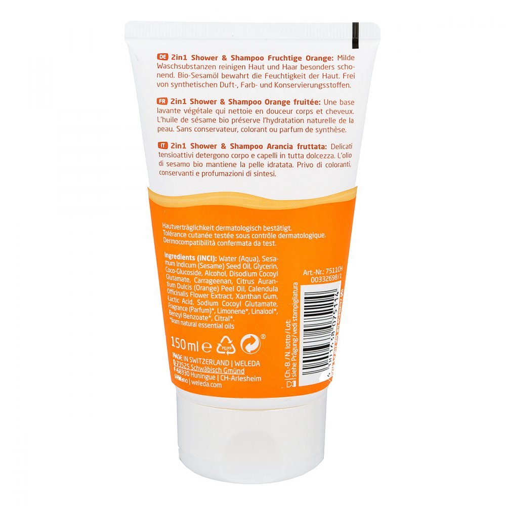 Детский гель Weleda Kids 2 в 1 Shower & Shampoo Fruity Orange 150 мл, фото №2