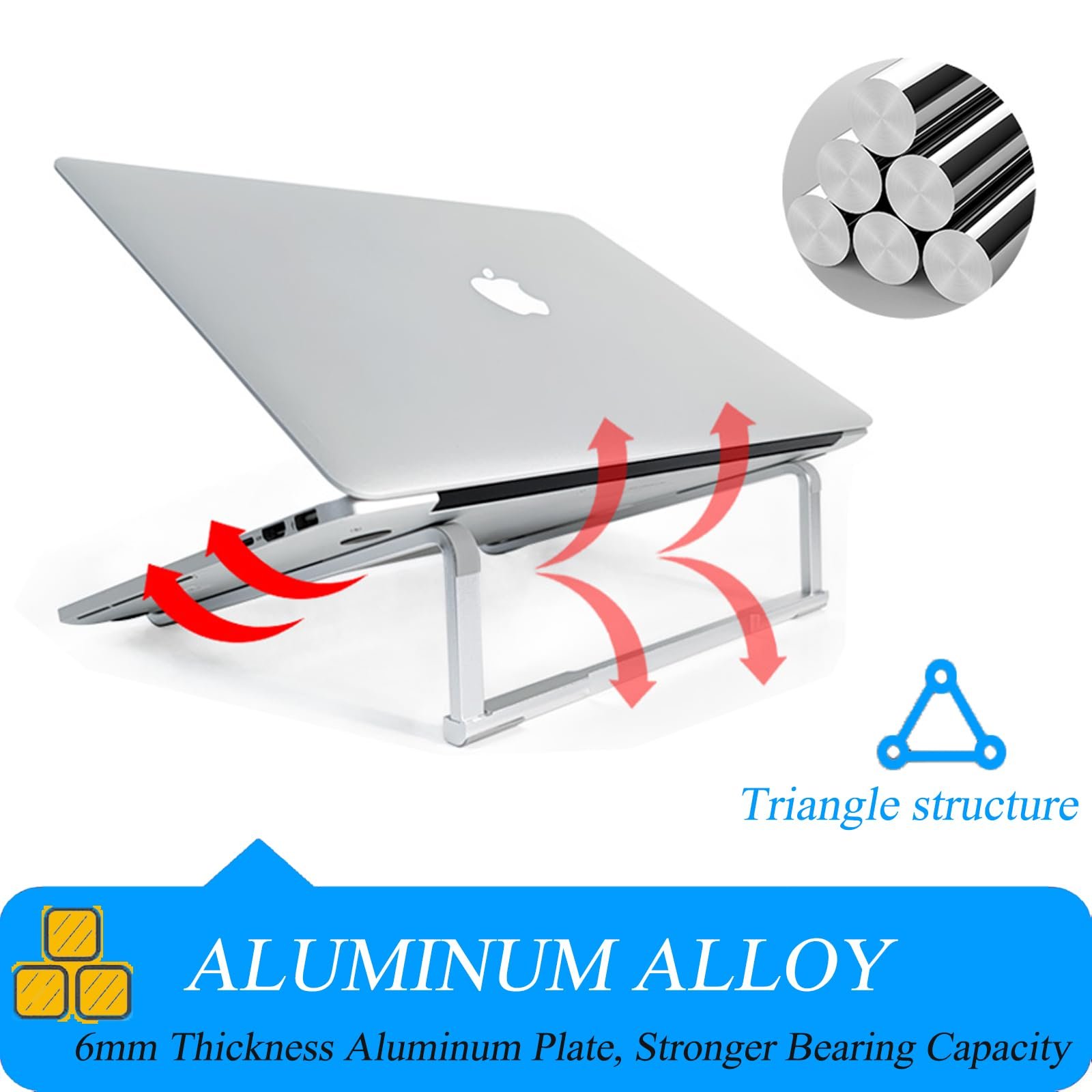 Підставка для ноутбука складана портативна з алюмінієвого сплаву вентильована легка сумісна з MacBook, Notebook, ASUS, Acer, Dell, XPS, HP 10-15.6 дюймів, фото №4