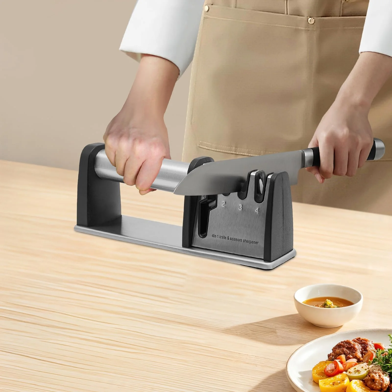 Точило для ножів Classic 3-ступінчаста професійна ручна ергономічна з точилкою для ножиць, фото №3