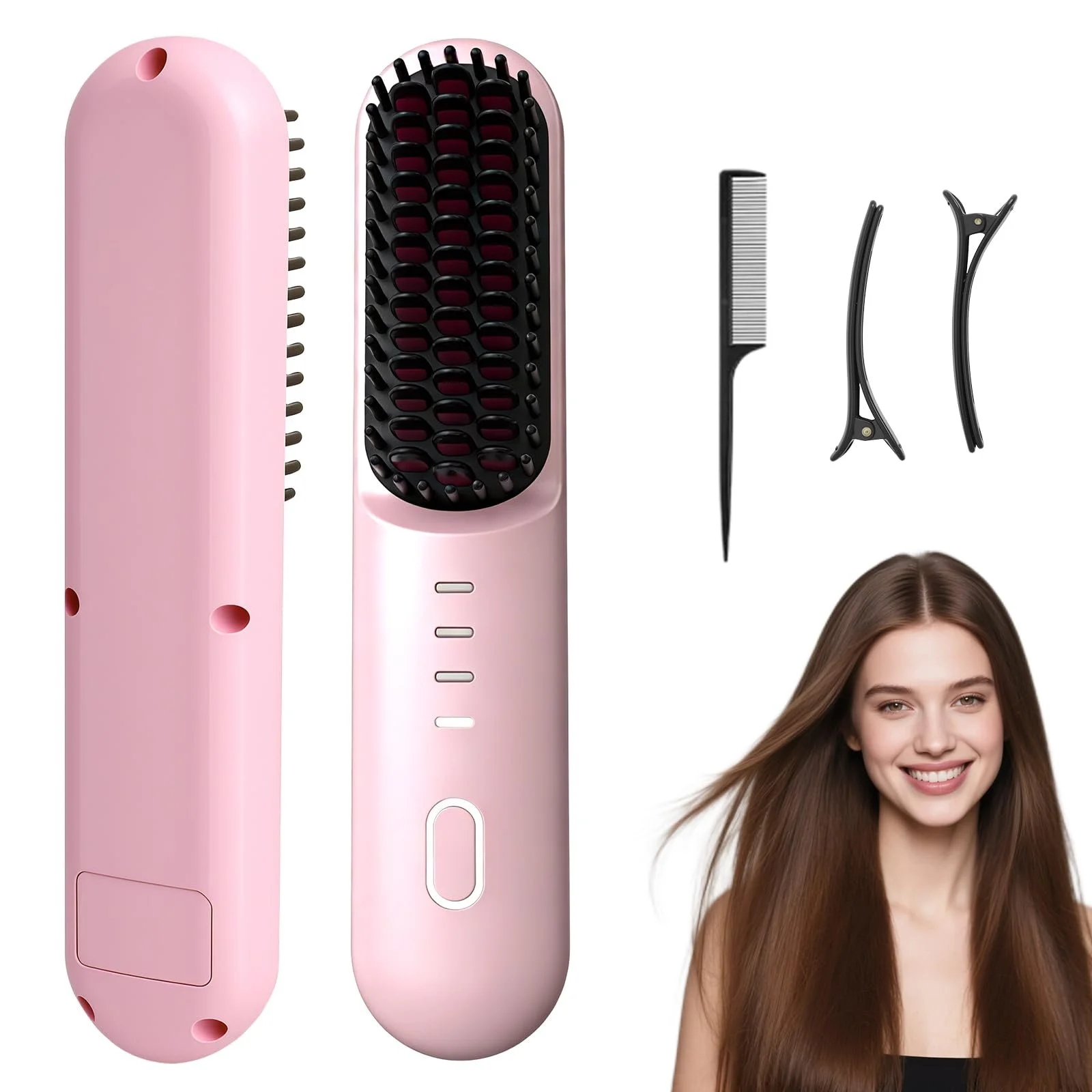 Бездротова щітка-випрямляч HENGBIRD Pink Edition 3-в-1 USB Рожевий, фото №1 Бездротова щітка-випрямляч HENGBIRD Pink Edition 3-в-1 USB Рожевий, фото №1