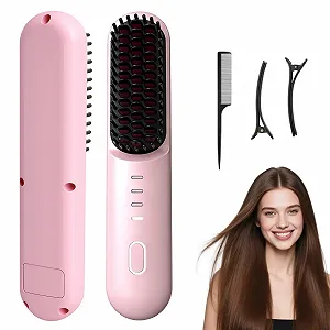 Бездротова щітка-випрямляч HENGBIRD Pink Edition 3-в-1 USB Рожевий - Фото 1