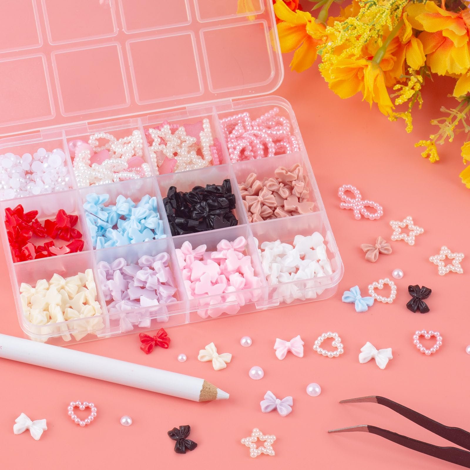 3D Подвески для ногтей AYNKH в форме бантиков, Различные формы, милые звезды, сердца, квадратные бусины, украшения для ногтей с инструментом для подбора для женщин и девочек, фото №3