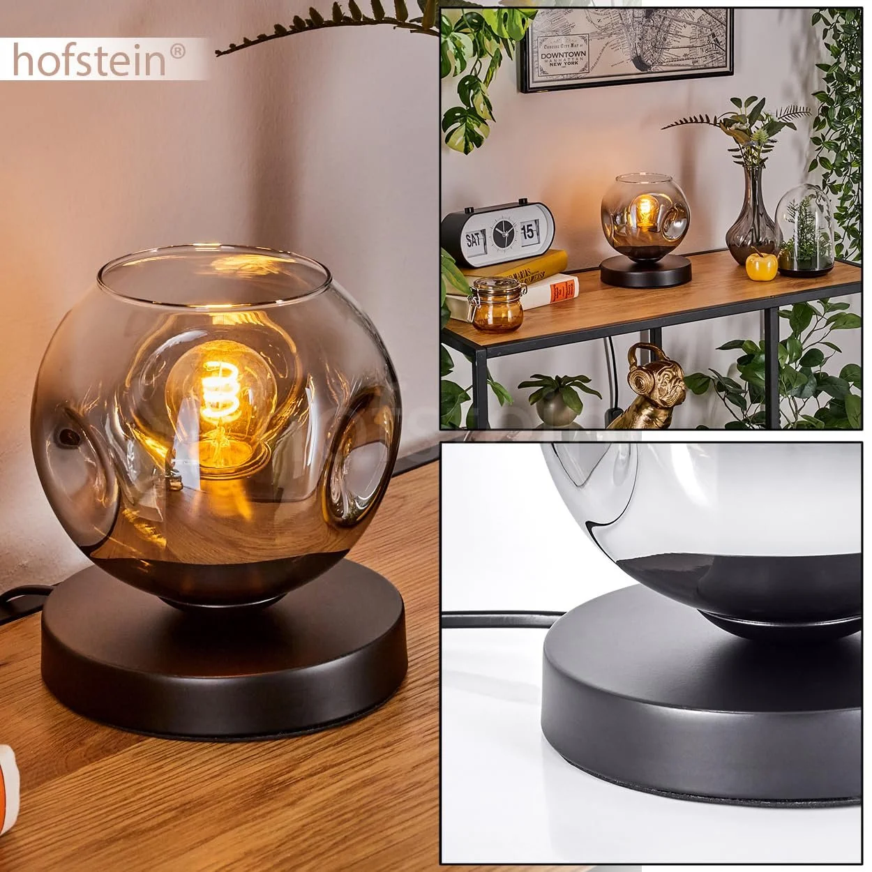 Настільна лампа Ripoll Метал/Скло Сучасний дизайн Ø 15 см Перемикач на кабелі 1 x E27 Без лампи Чорний/Хром/Прозорий, фото №2