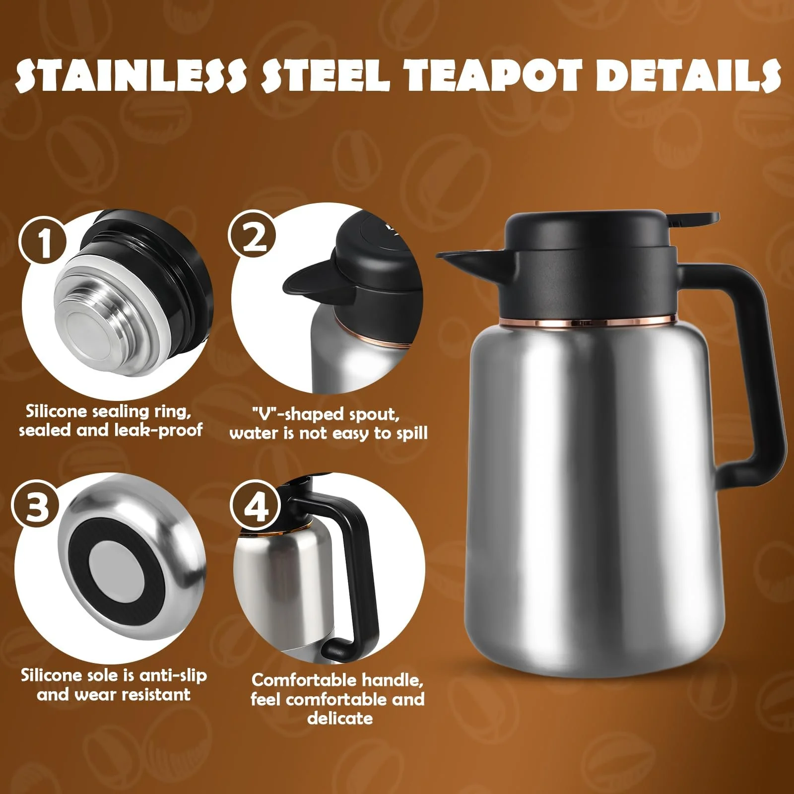 Термос-кавник 1.8 Л, Кавник з нержавіючої сталі, з дисплеєм температури, Ізольований кавник, фото №4