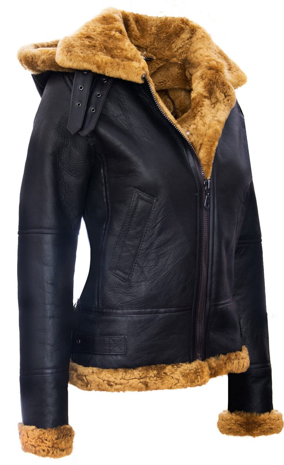 Куртка Infinity Leather Женская с капюшоном из овчины B3 Кожаная куртка пилота, фото №3