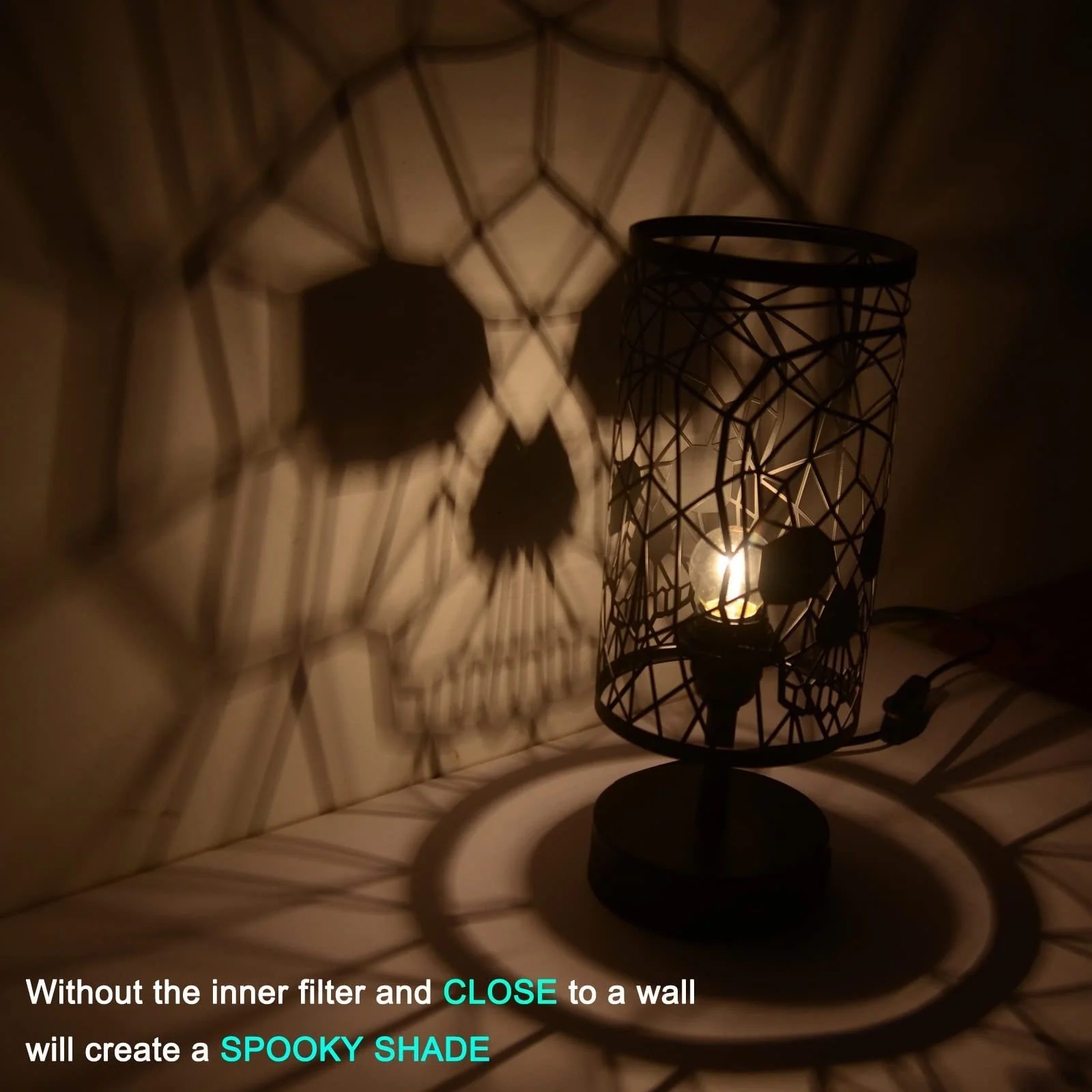 Настільна лампа Skull сенсорна з регулюванням яскравості, 2 порти USB, 3 рівні яскравості, ретро E27 метал, чорний, фото №3