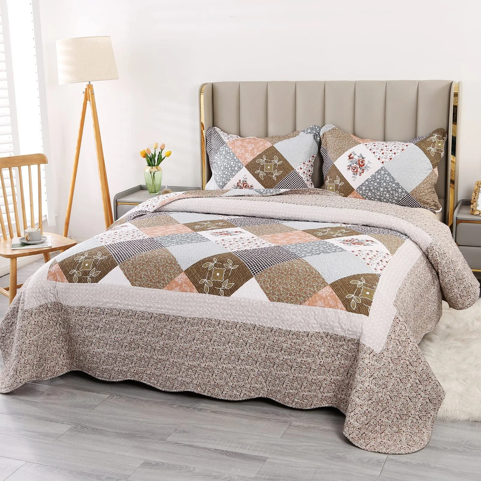 Покрывало стеганое Qucover Пэчворк 240 x 260 см, Покрывало на кровать 250 x 270 см Для двуспальной кровати, Зимний комплект, полиэстер, 2 наволочки 50 x 90 см, двухстороннее, фото №8