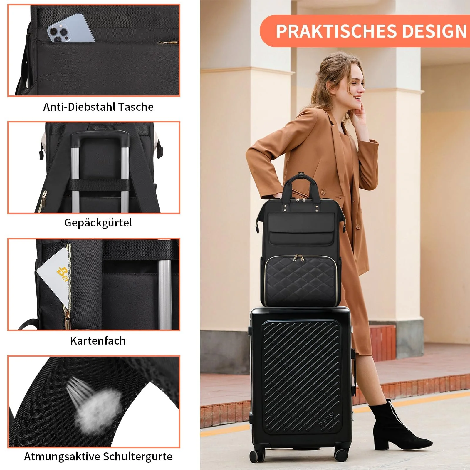 Рюкзак для ноутбука BERTASCHE 15.6" з термосумкою Чорний/Бежевий, фото №4 Рюкзак для ноутбука BERTASCHE 15.6" з термосумкою Чорний/Бежевий, фото №4