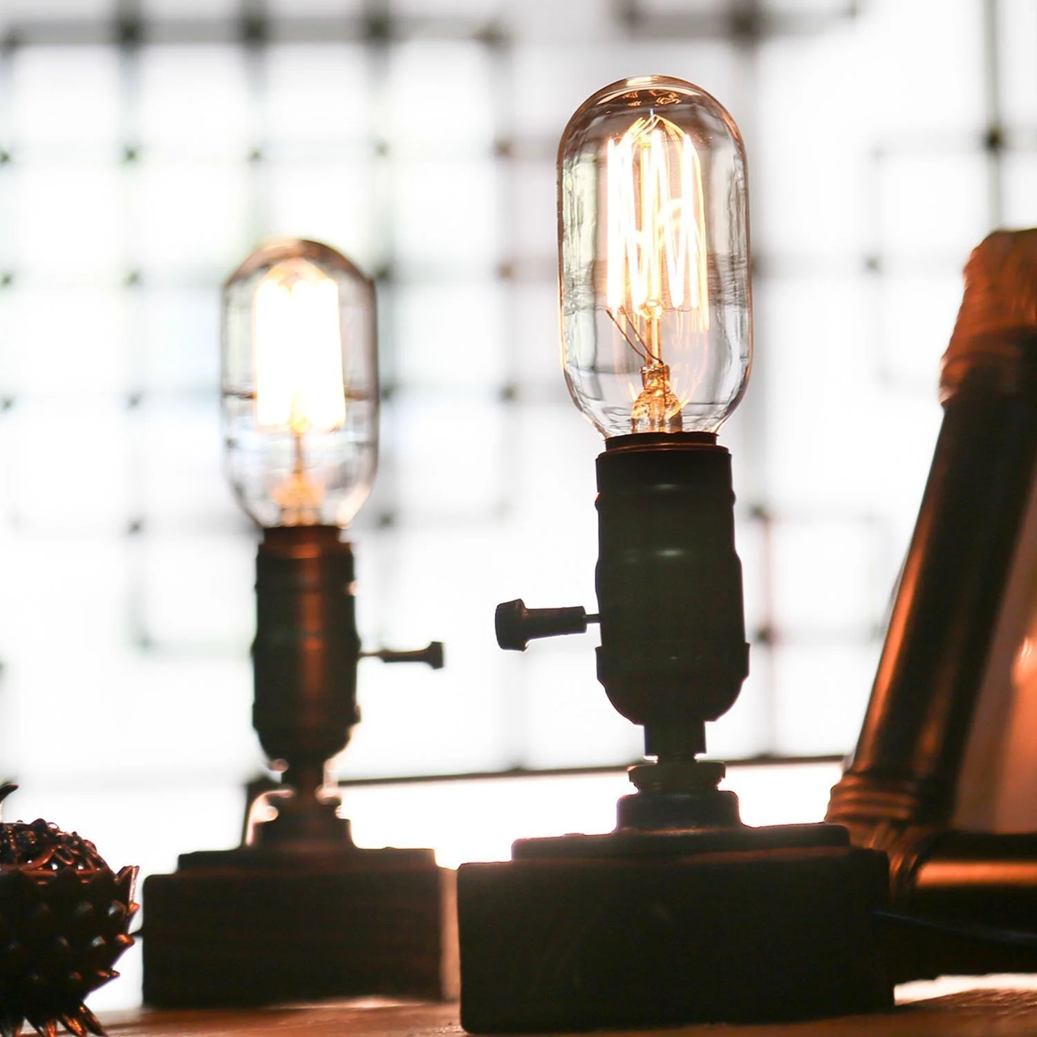 Настільна лампа дерев'яна вінтажна в індустріальному стилі E27 з димером Коричневий, фото №9