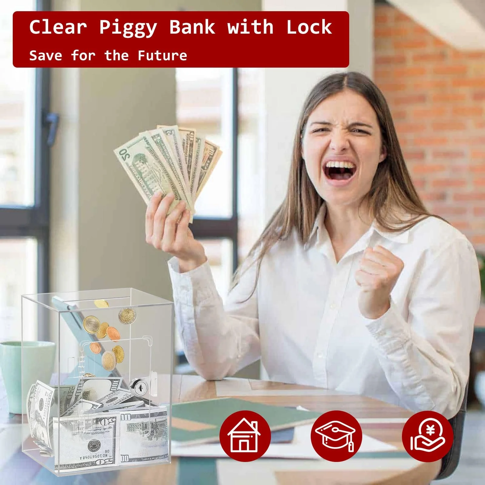 Скарбничка акрилова прозора з замком 20 x 15 x 12 см, фото №6