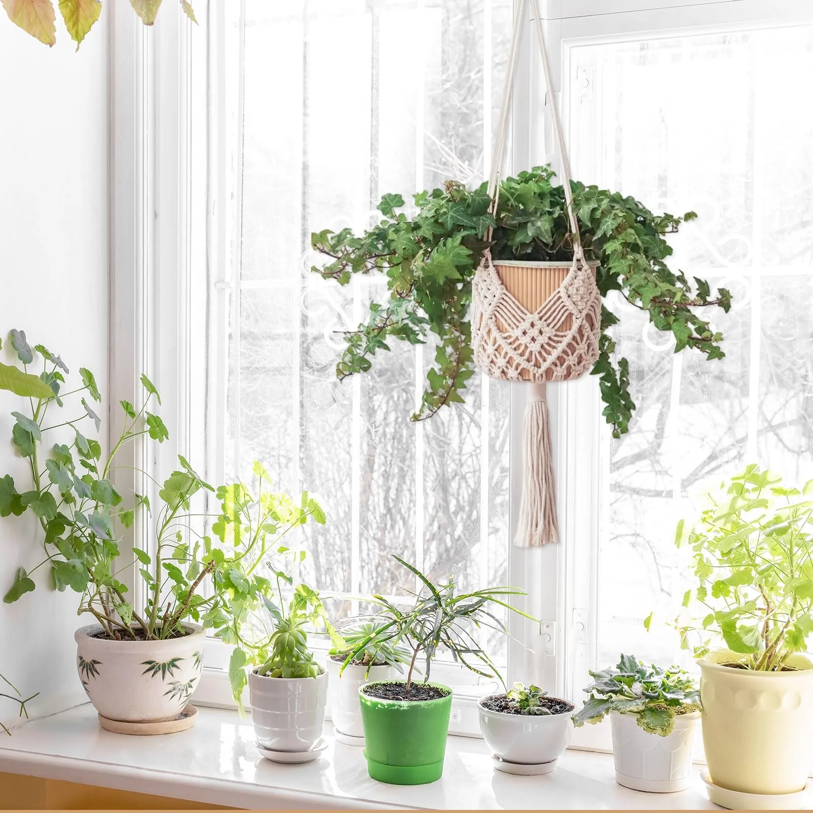 Подвесная корзина 2 шт. Макраме Для горшков до 20 см Бохо, фото №5