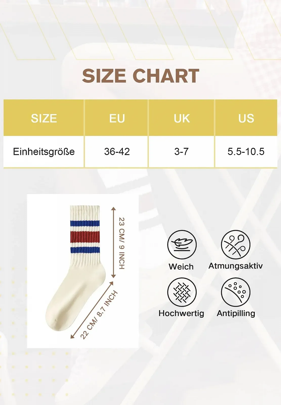 Жіночі шкарпетки в стилі ретро Смугасті Розмір 36-44, фото №5 Жіночі шкарпетки в стилі ретро Смугасті Розмір 36-44, фото №5