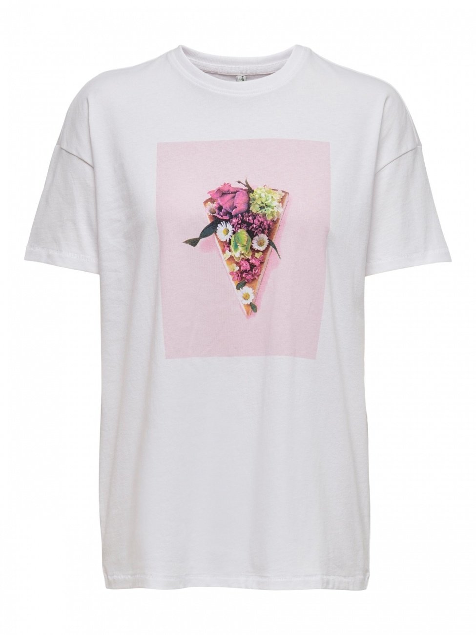 Футболка ONLHAZEL OVERSIZE FOOD TOP JRS 15254488-Bright -Print:PIZZA ONLY Білий S, фото №1