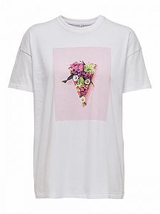 Футболка ONLHAZEL OVERSIZE FOOD TOP JRS 15254488-Bright -Print:PIZZA ONLY Білий S - Фото 1