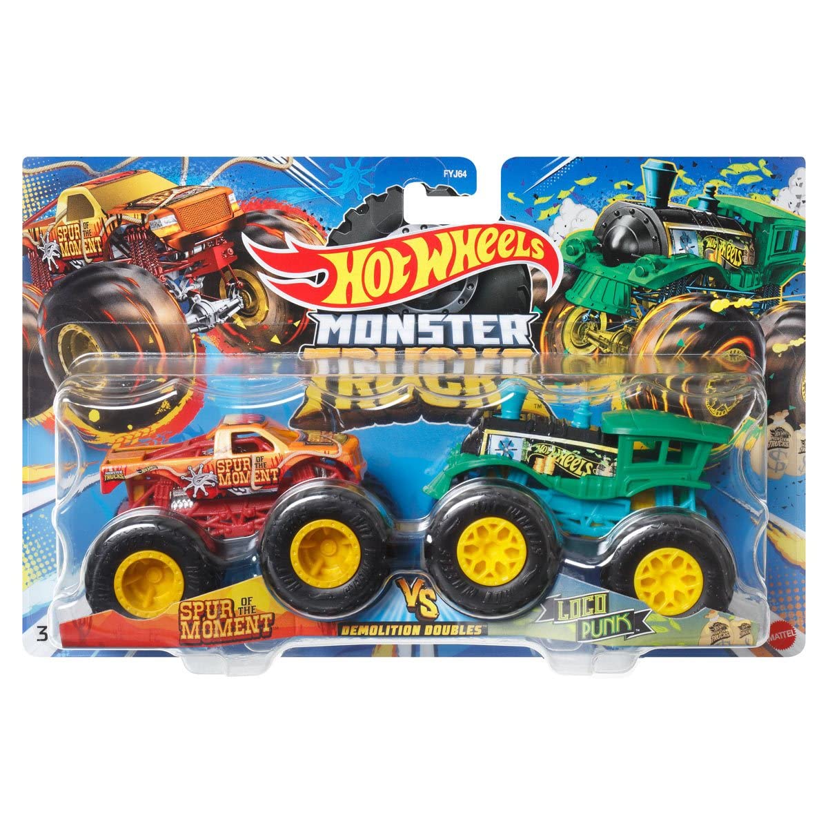 Металева машинка Hot Wheels Monster Trucks Demolition Double Spur of The Moment vs Loco Punk 1/64, фото №1