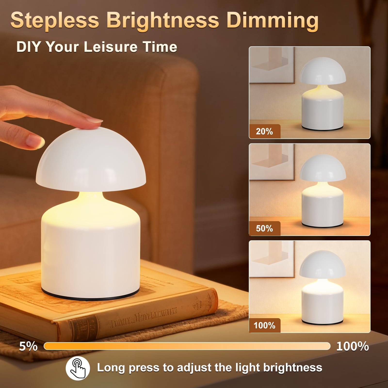 Настільна лампа Modern Wireless Small Mushroom сенсорна світлодіодна акумуляторна міні нічник, фото №4