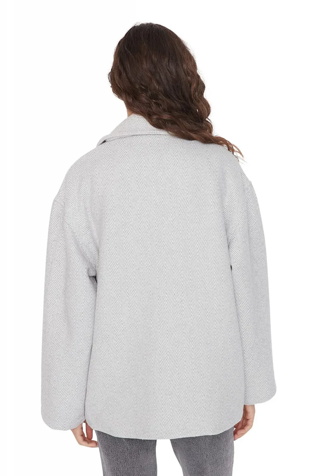 Пальто TRENDYOL Прямой Ёлочка Ткань, фото №5 Пальто TRENDYOL Прямой Ёлочка Ткань, фото №5