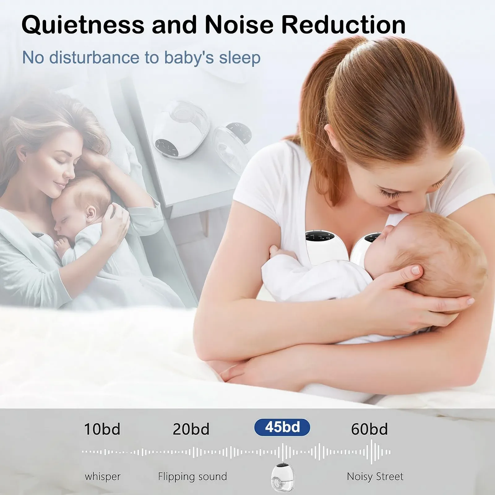 Молоковідсмоктувач електричний, 4 режими та 12 рівнів, портативний, безболісне сильне всмоктування, низький рівень шуму, запобігання протіканню з фланцями 17/19/21 мм (білий), фото №4 Молоковідсмоктувач електричний, 4 режими та 12 рівнів, портативний, безболісне сильне всмоктування, низький рівень шуму, запобігання протіканню з фланцями 17/19/21 мм (білий), фото №4