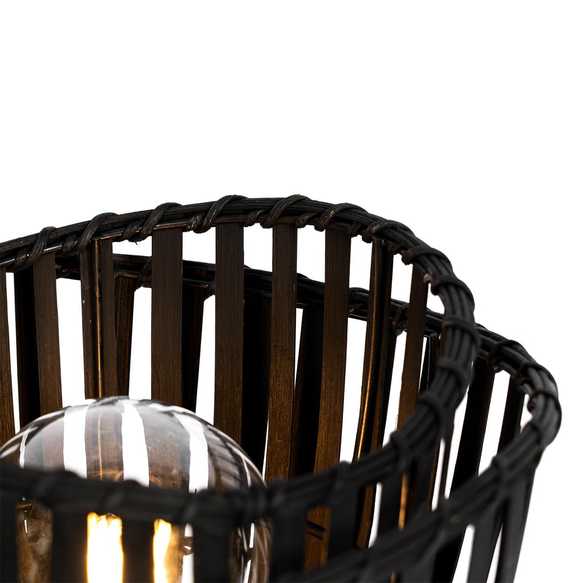 Настільна лампа Qazqa Pua Oriental бамбукова кругла чорна E27, фото №3