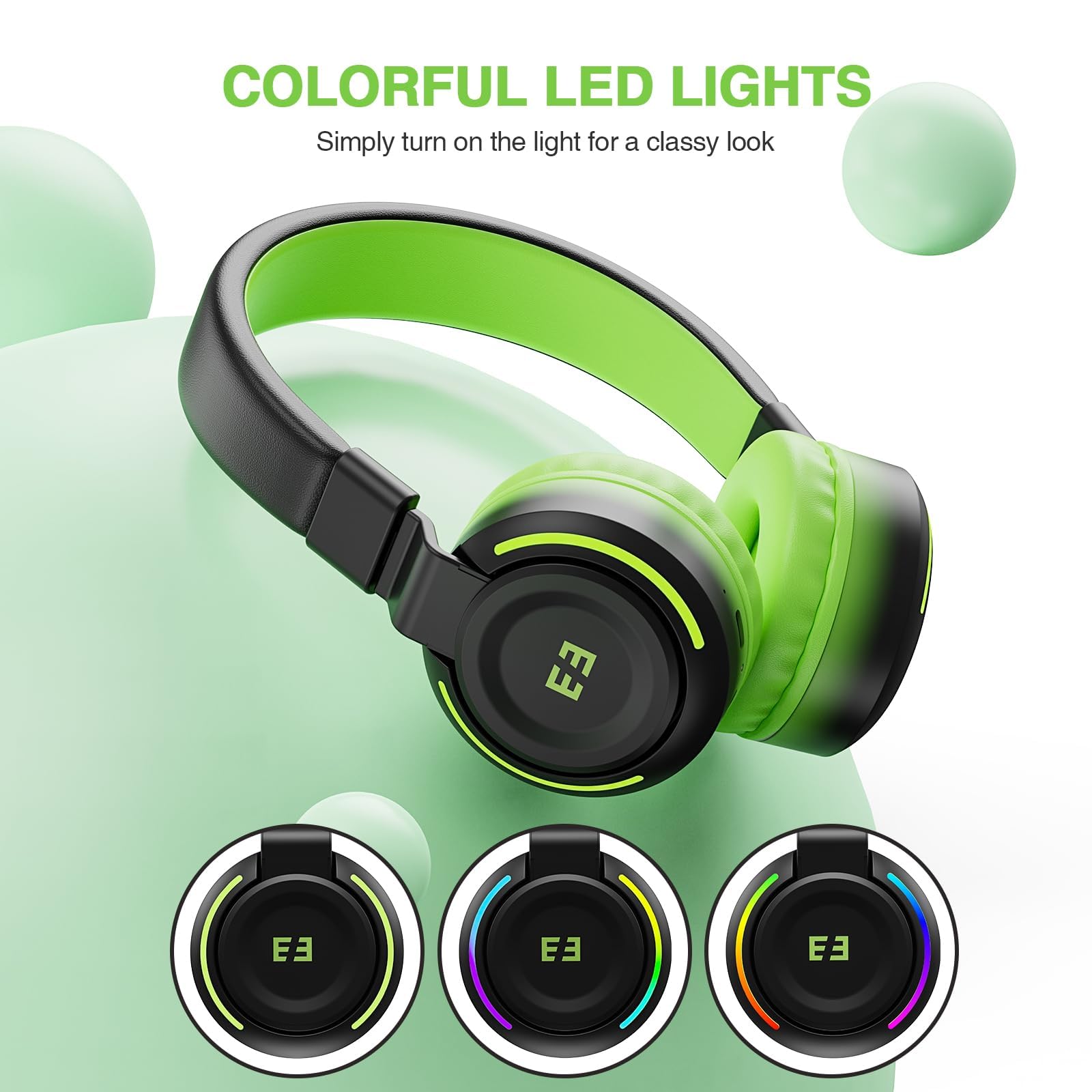 Наушники seenda Bluetooth Children's 85/94 dB Чёрно-зелёные, фото №2