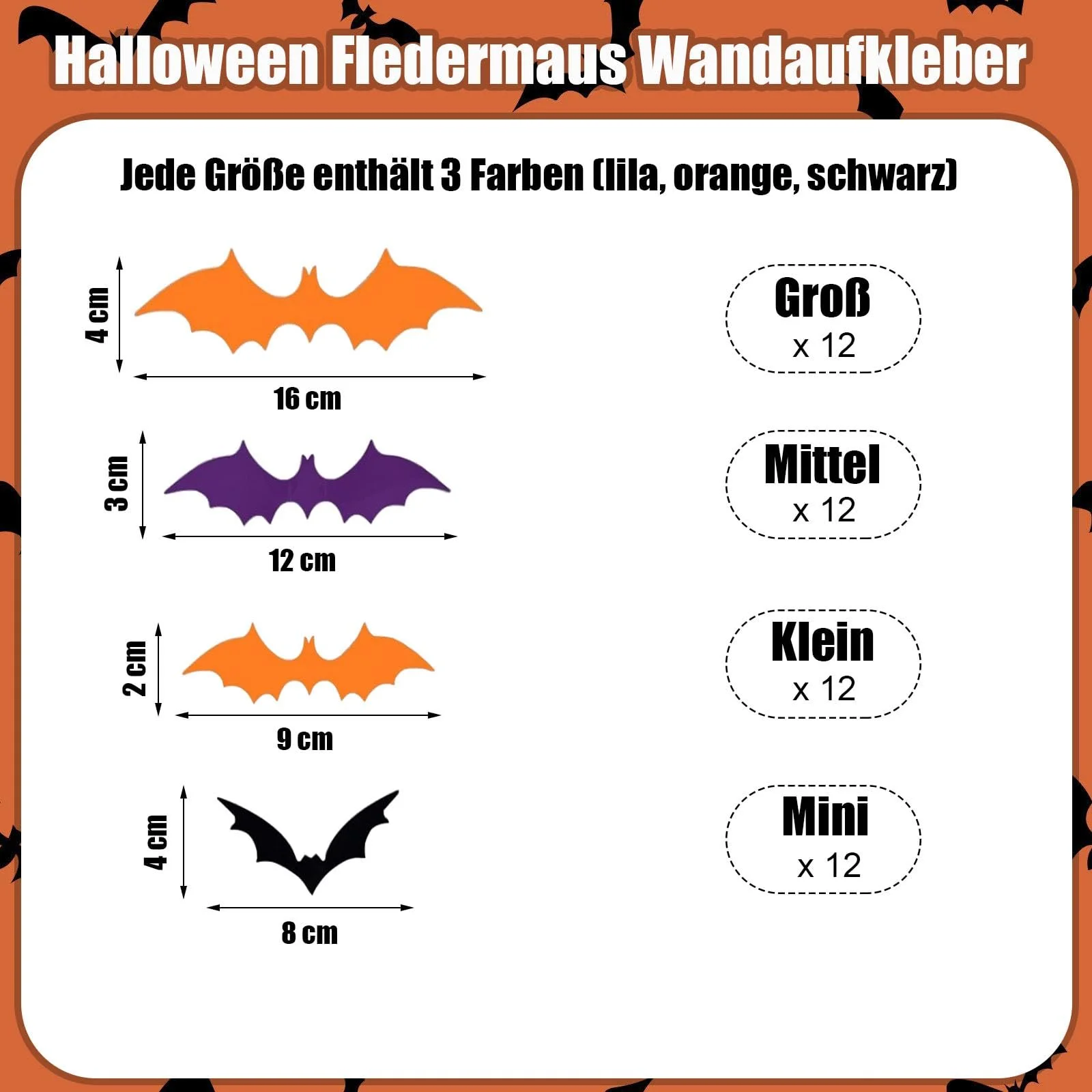 Наклейка на стену 3D Летучие мыши на Хэллоуин Набор 72 шт Цветной, фото №2