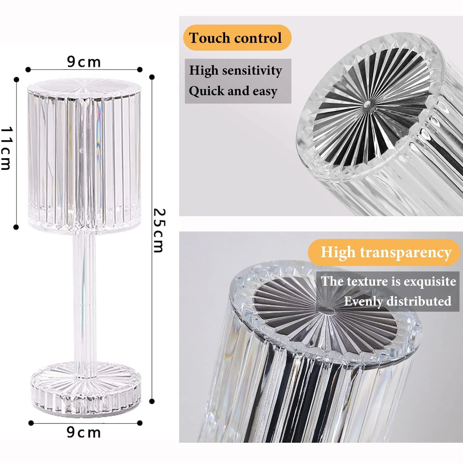 Настільна лампа ZVO Crystal Diamond LED Battery Touch Dimmable 3 Colours, фото №4