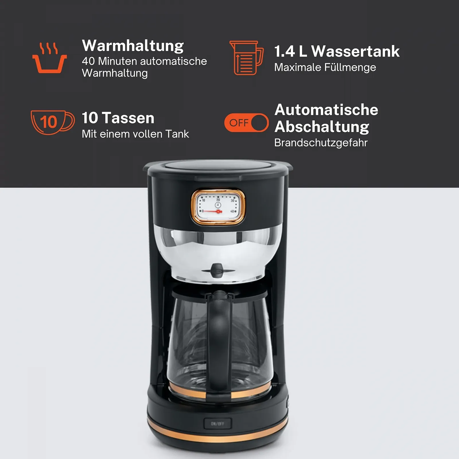 Кофеварка MUSE MS-220 BC 1.4 л 1000 Вт ретро матовая черная, фото №3