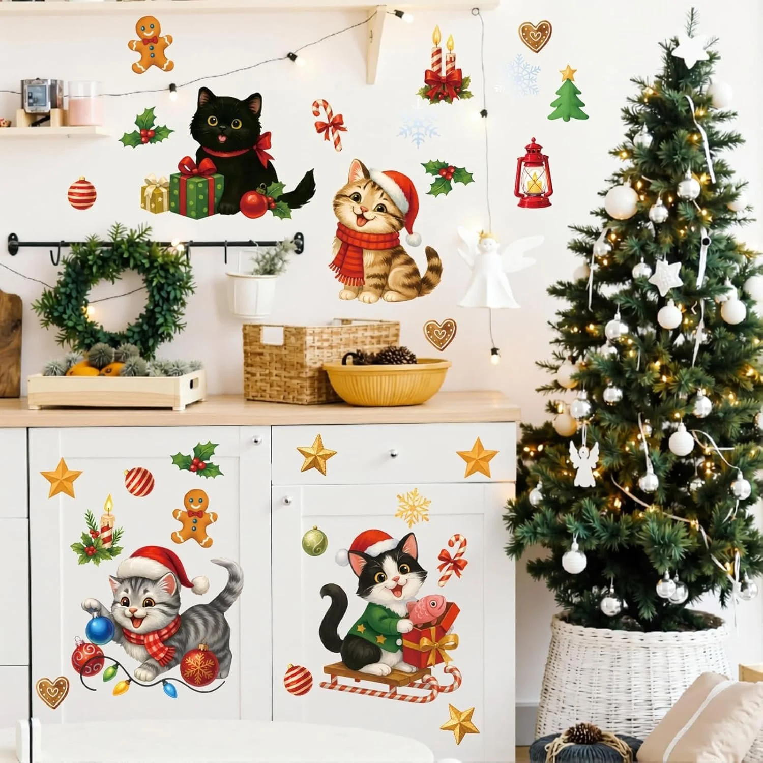 Наклейка на вікно CHDITB Meow Christmas Cat Window Stickers Vinyl, фото №5