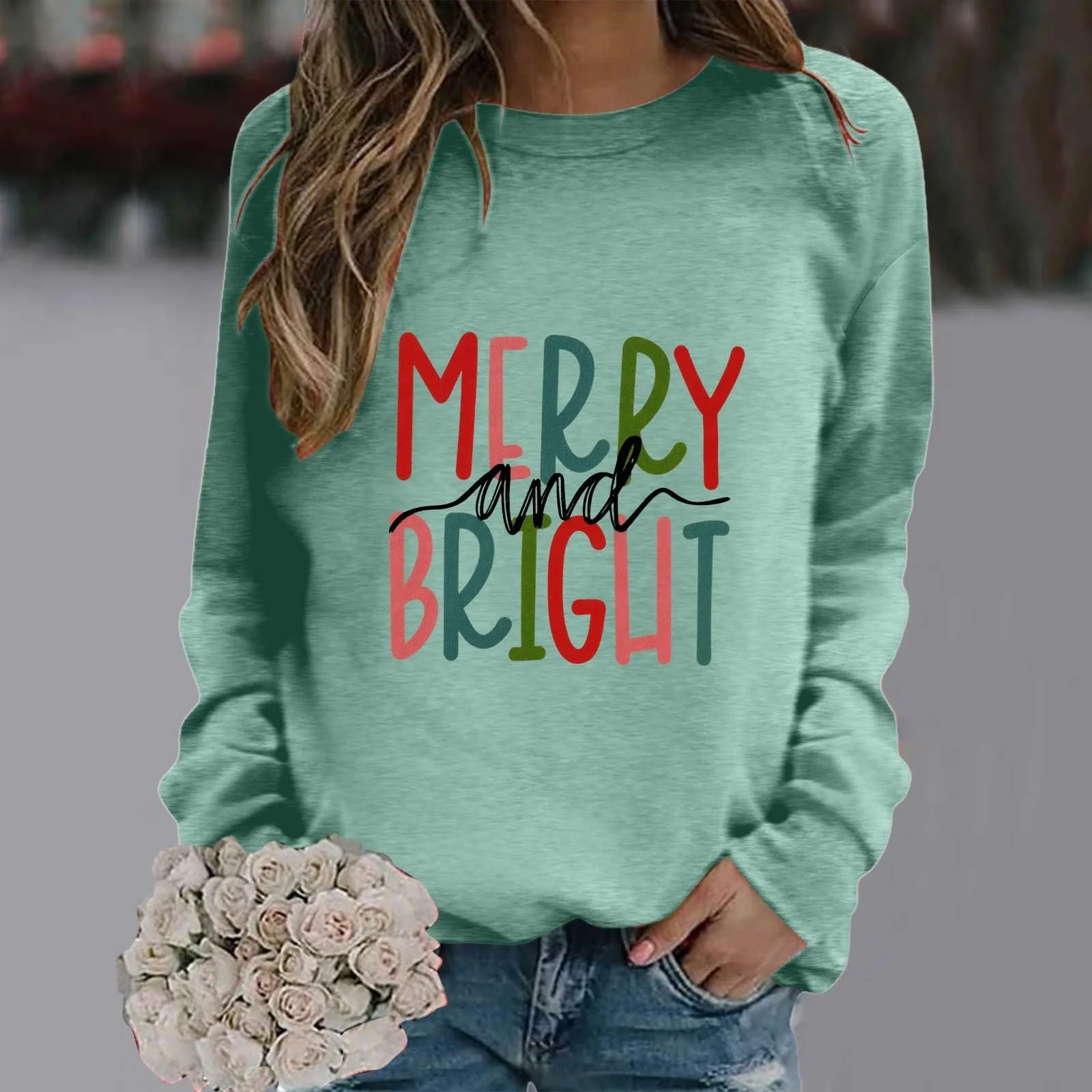 Рождественский джемпер Женский Рождественский свитер без капюшона с длинными рукавами, с надписью, с круглым вырезом, Рождественский топ, Рождественская рубашка для женщин и девушек-подростков, фото №2