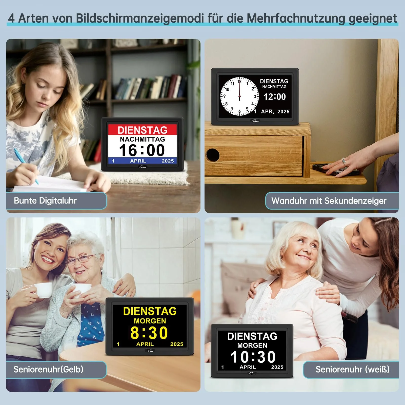 Цифровые часы WallarGe для людей с деменцией, большой дисплей, электронные, календарь с датой и днем недели, 20 напоминаний, 3 мелодии звонка, 10 уровней громкости, автоматический переход на летнее время (7 дюймов, черный), фото №4 Цифровые часы WallarGe для людей с деменцией, большой дисплей, электронные, календарь с датой и днем недели, 20 напоминаний, 3 мелодии звонка, 10 уровней громкости, автоматический переход на летнее время (7 дюймов, черный), фото №4