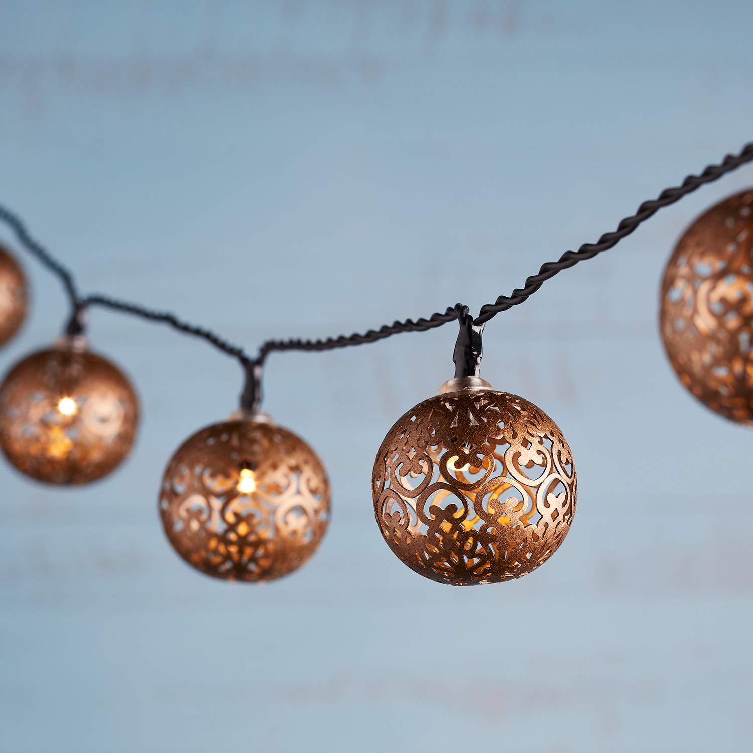 Гірлянда Lights4fun Світлодіодна 16 Solar Fairy Lights Куля Східний Металевий Бронзовий Теплий Білий, фото №1
