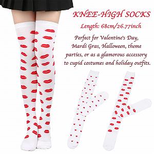 Женские чулки выше колена с узором сердца и губ, 2 пары, белые synthetic.ua - Фото 1