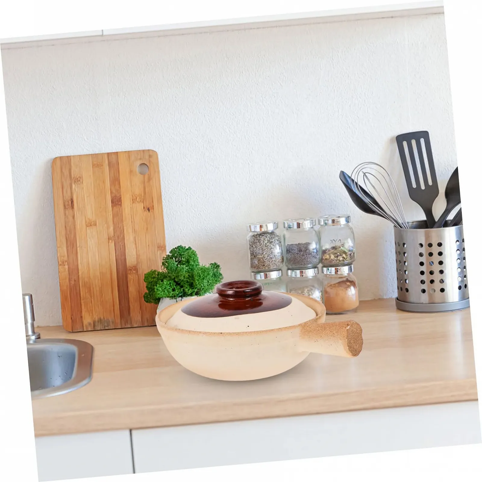 Кассероль керамическая с крышкой терракотовая термостойкая компактная для супа и риса, фото №7