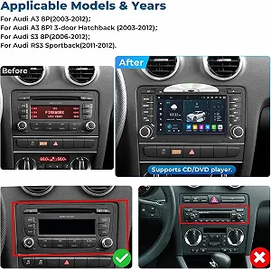 Штатна автомагнітола Junhua для Audi A3 2003-2012 & S3 8P 2006-2012 & RS3 Sportback 2011-2012 / 7" / Сенсорна / 4/64Гб / Android 14 / Apple CarPlay / Android Auto / Bluetooth / WI-FI / GPS / USB / CD/DVD ціна на synthetic.ua - Фото 1 Штатна автомагнітола Junhua для Audi A3 2003-2012 & S3 8P 2006-2012 & RS3 Sportback 2011-2012 / 7" / Сенсорна / 4/64Гб / Android 14 / Apple CarPlay / Android Auto / Bluetooth / WI-FI / GPS / USB / CD/DVD synthetic.ua - Фото 1