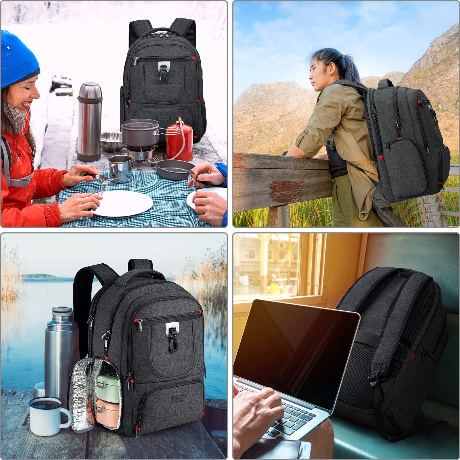 Рюкзак для ноутбука 17.3 Inch Lunch Backpack Waterproof USB Charging Port Чорний, фото №7 Рюкзак для ноутбука 17.3 Inch Lunch Backpack Waterproof USB Charging Port Чорний, фото №7
