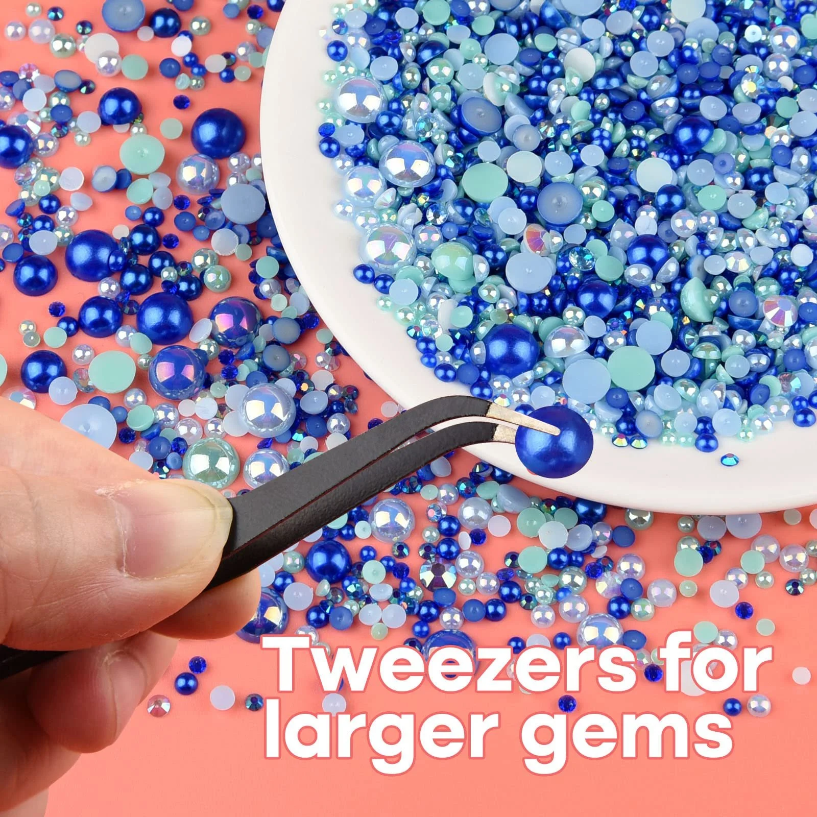 Микс Полубусины и Стразы ASTARON для рукоделия 3 мм 10 мм, Плоская задняя часть, для лица, ногтей, DIY, чашек, искусства, обуви, одежды (Синяя серия), фото №6