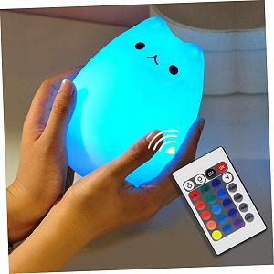 Лампа HEMOTON USB Перезаряджувана Нічник Пульт дистанційного керування Силіконовий Кіт Білий synthetic.ua - Фото 1