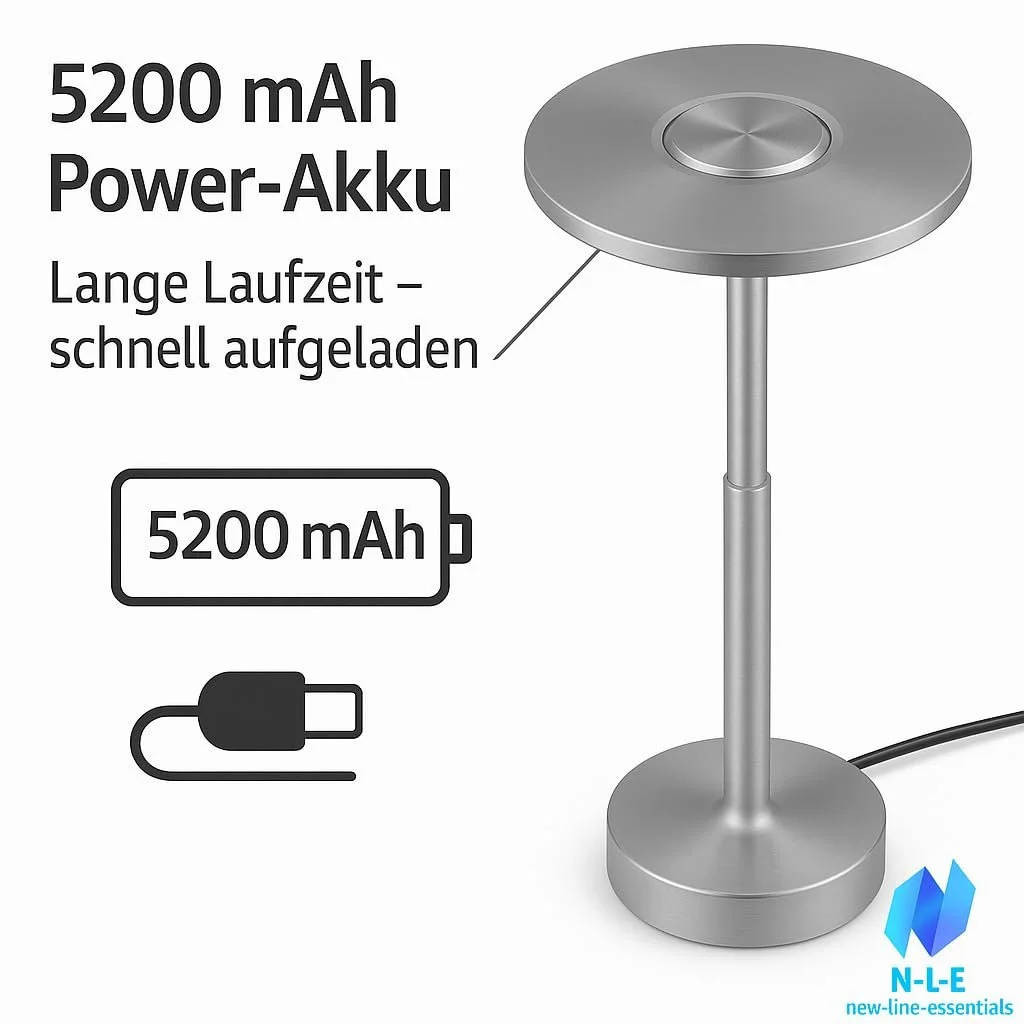 Настільна лампа N-L-E світлодіодна бездротова 5200 mAh срібляста, фото №4