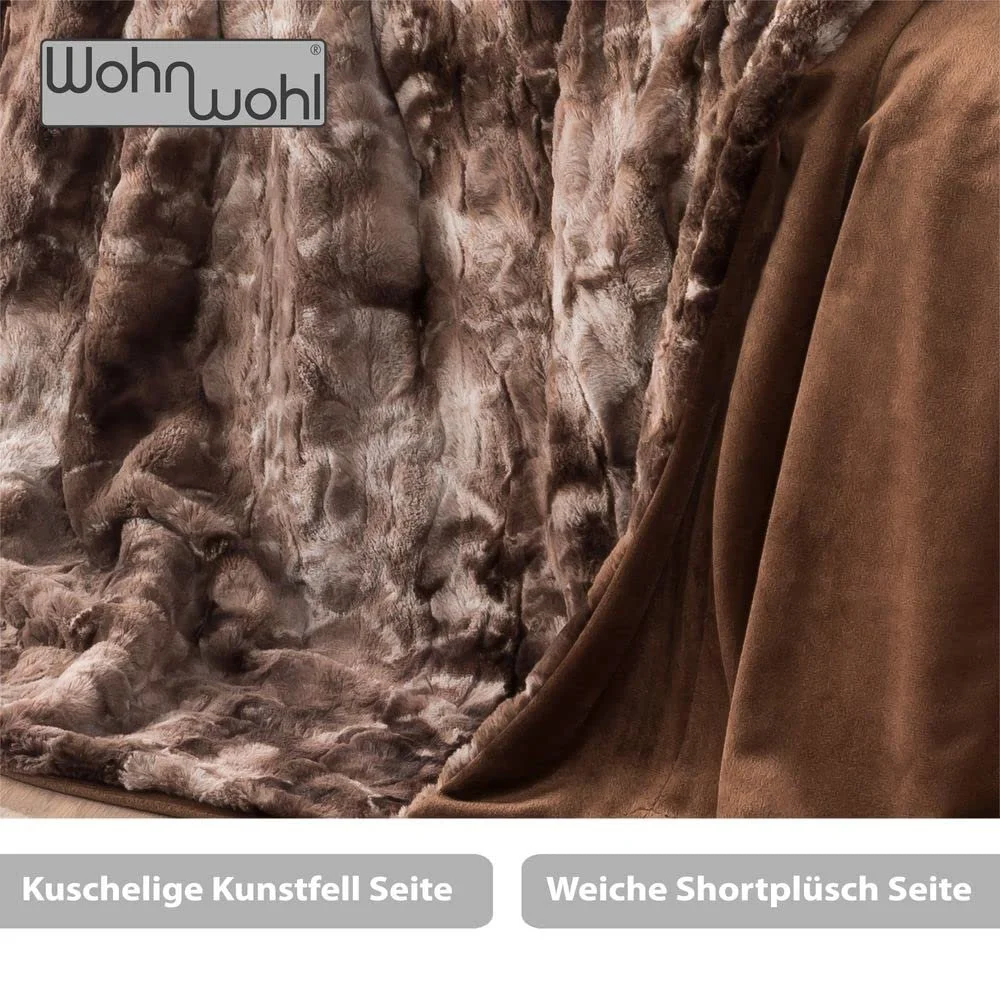 Плед WOHNWOHL Пухнастий, вигляд норкового хутра, штучне хутро, плед для дивану 130 x 170 см, колір: коричневий, фото №3