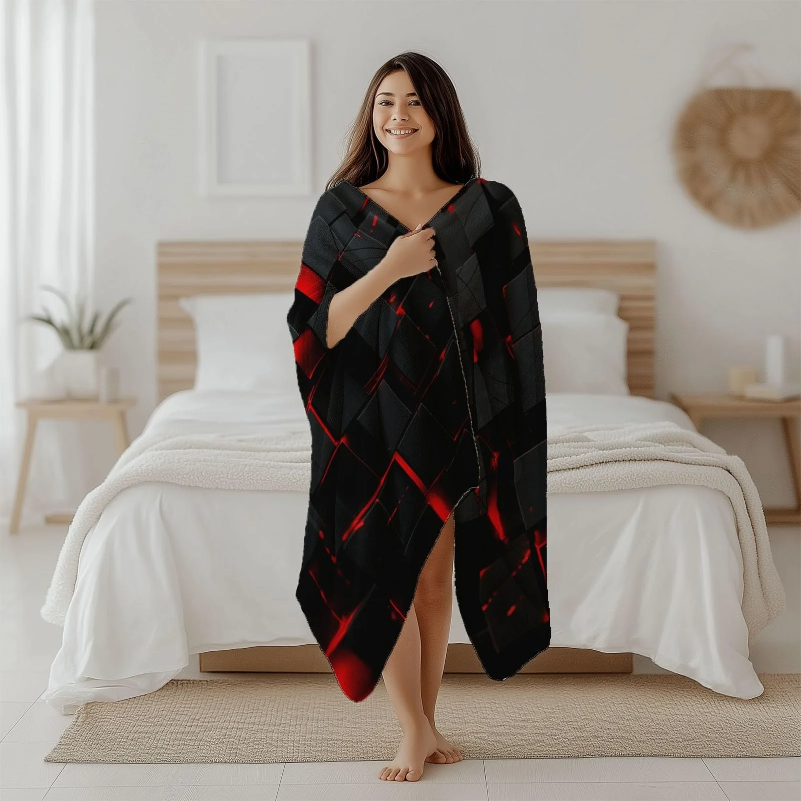 Одеяло 3D для дивана Kuscheldecke, черное мягкое микроволокно, фланелевое одеяло для детей и взрослых 100 x 130 см, декоративное одеяло для дома, трехмерные блоки, фото №5