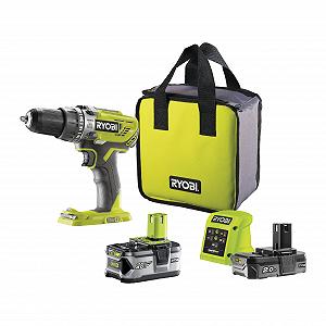Дриль-шуруповерт Ryobi R18PD3-242S акумуляторний (2× акумулятори 2,0 + 4,0 А·год, 18 В, функція ударного свердління, з зарядним пристроєм, підсвітка) - Фото 1