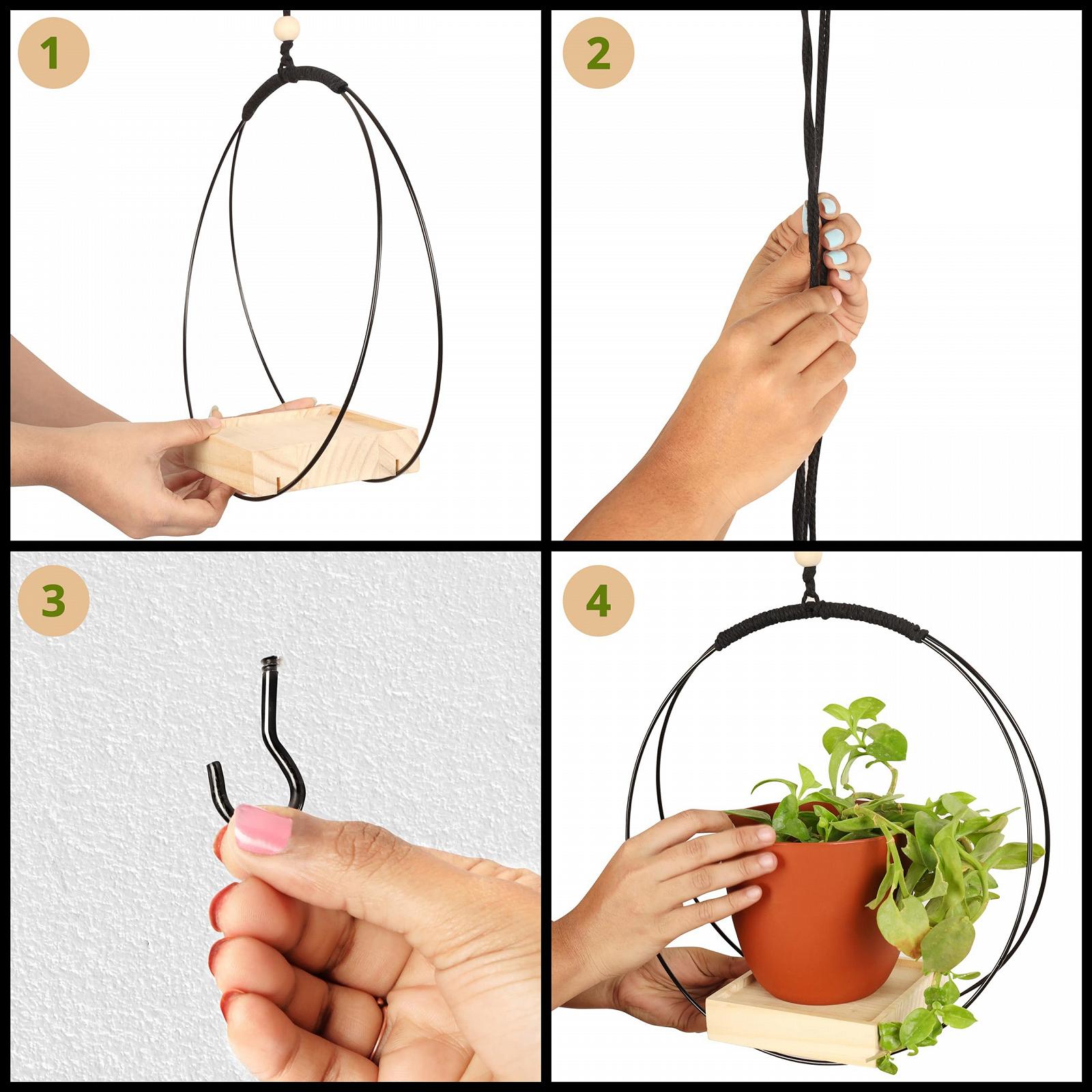 Підвісне кашпо макраме Belle Vous 107 см з деревною основою та гачком у комплекті, фото №4