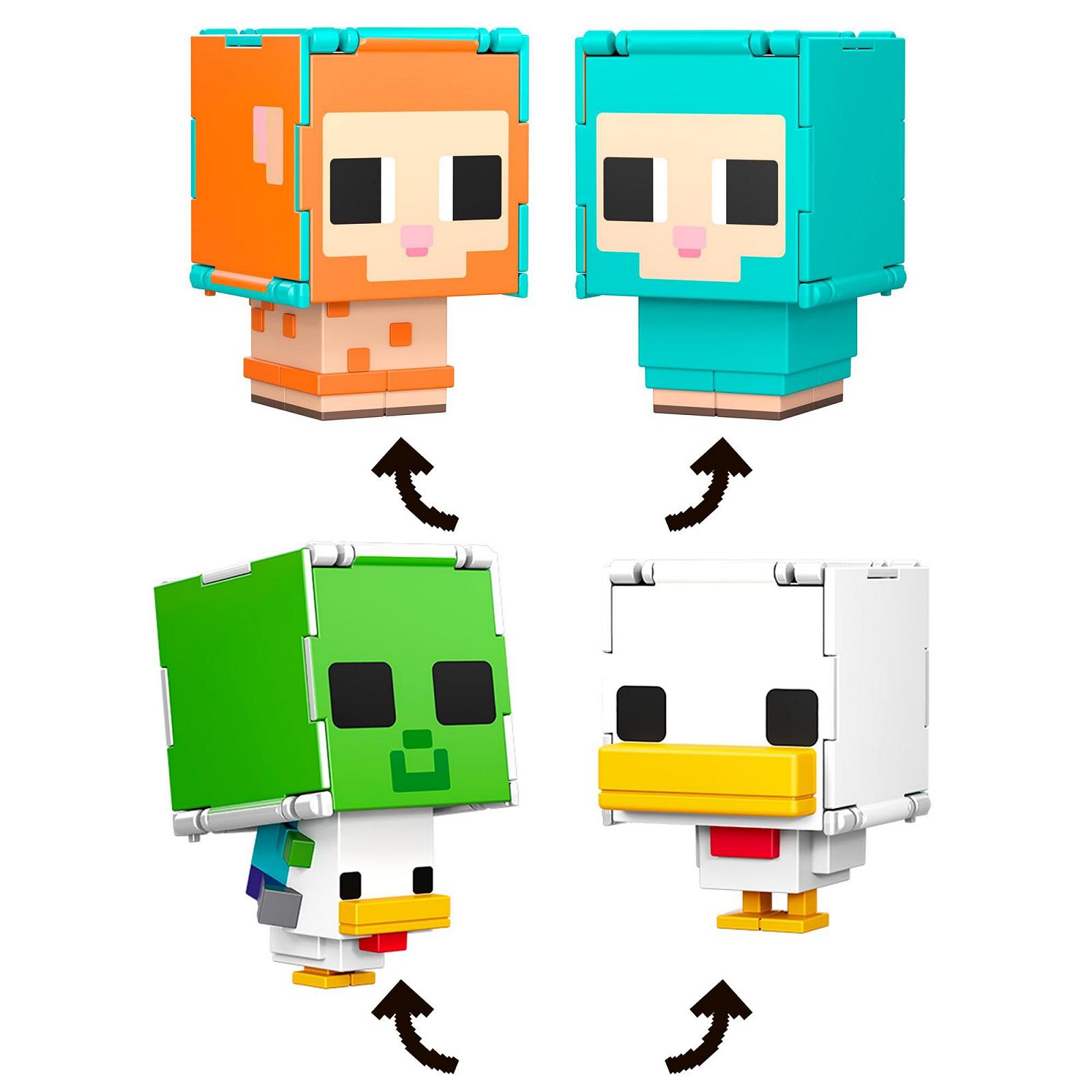 Фигурки Mattel Minecraft Flippin' Figs Овца и Курица 2-в-1 с большими головами и пиксельным дизайном, фото №5