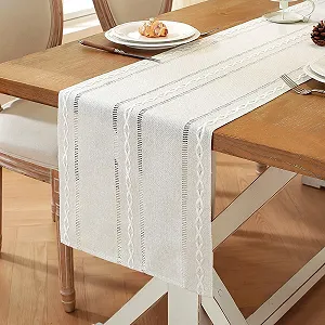 Ранер для столу Boho Cotton Linen Mesh Modern Outdoor 33 x 160 см Cream - Фото 1