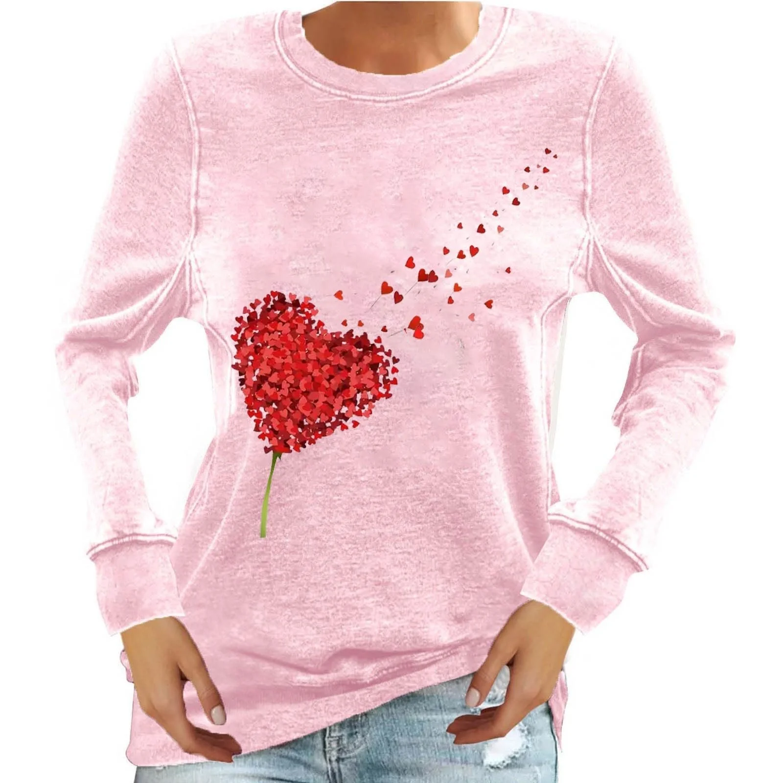 Худи tsaChick Женская на День Святого Валентина С принтом Модная Свободная Повседневная Толстовка с длинными рукавами Без капюшона Красный Флис, фото №1